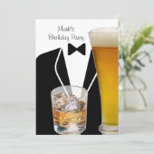 誕生日パーティー 男 男 ビール スコッチ タキシード 招待状 (スタンド正面)