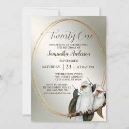 誕生日パーティー 白い鳥 コカトゥー 緑の葉 招待状