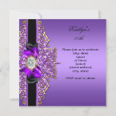 誕生日パーティー 紫 ゴールド ジュエリー 画像 招待状 (裏面)