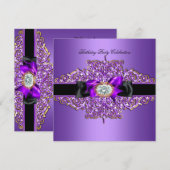 誕生日パーティー 紫 ゴールド ジュエリー 画像 招待状 (正面/裏面)