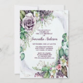 誕生日パーティー 紫 花 緑の葉 エレガント 招待状 (正面)