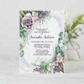 誕生日パーティー 紫 花 緑の葉 エレガント 招待状 (スタンド正面)