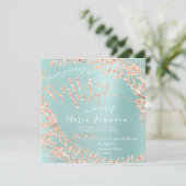 誕生日パーティー 葉っぱのリース ティファニー アクア ローズ ゴールド 招待状 (スタンド正面)