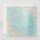 誕生日パーティー 葉っぱのリース ティファニー アクア ローズ ゴールド 招待状 (正面)