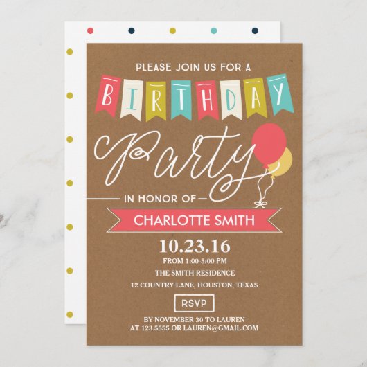 誕生日パーティー |誕生日 招待状 (正面/裏面)