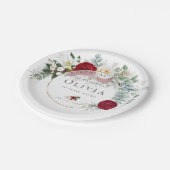 誕生日パーティー |赤い鮮やか牡丹の花束 ペーパープレート (アングル)