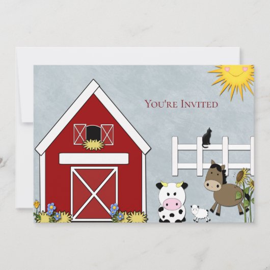 誕生日パーティー,農場,牛,馬,国,カスタム 招待状 (正面)