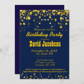 誕生日パーティー |青と金ゴールド 招待状 (正面/裏面)