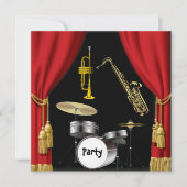 誕生日パーティー 音楽 ダンス カーテン 招待状 (正面)