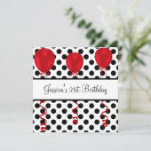 誕生日パーティー 黒と白の水玉 赤い風船 招待状 (スタンド正面)