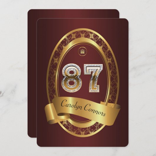 誕生日パーティー　８７歳　女性　男性　エレガントな色 招待状 (正面/裏面)