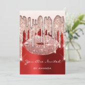 誕生日パーティー 16歳のキス 唇 ローズ グリッター ルビー 招待状 (スタンド正面)