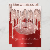 誕生日パーティー 16歳のキス 唇 ローズ グリッター ルビー 招待状 (正面/裏面)