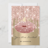 誕生日パーティー 16歳の誕生日 キス 唇 ローズ グリッター セピア 招待状 (正面)