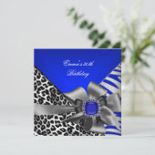 誕生日パーティー 30歳 ゼブラ ヒョウ 青 黒 招待状 (スタンド正面)