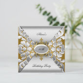 誕生日パーティー 40歳 エレガント シルバー ゴールド 招待状 (スタンド正面)