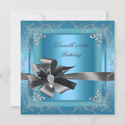 誕生日パーティー 40歳 青 銀 黒 グレー 招待状 (正面)