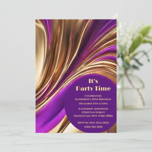 誕生日パーティー – It'sパーティー時間抽象芸術フローアート – 招待状 (スタンド正面)