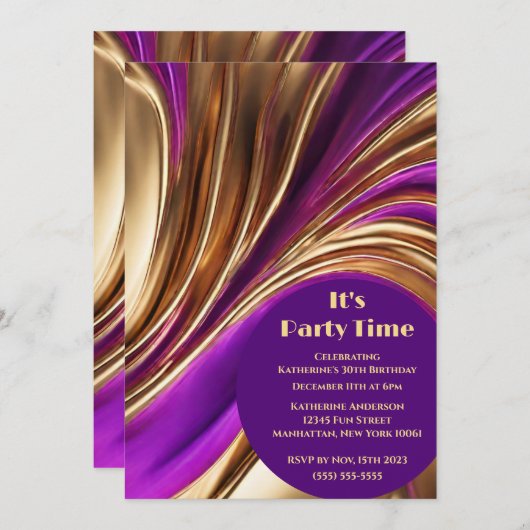 誕生日パーティー – It'sパーティー時間抽象芸術フローアート – 招待状 (正面/裏面)