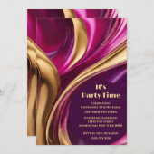 誕生日パーティー – It'sパーティー時間抽象芸術フローアート –  招待状 (正面/裏面)