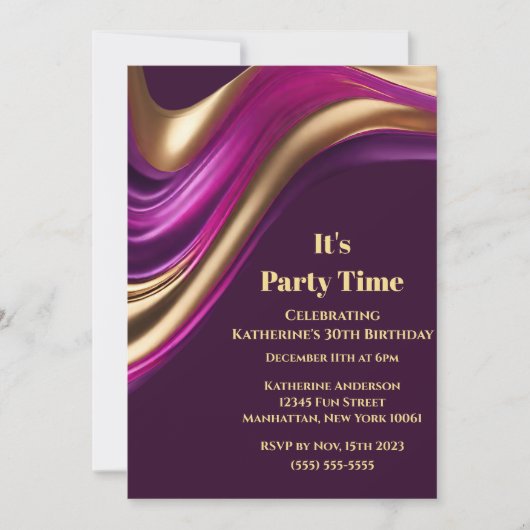 誕生日パーティー – It'sパーティー時間抽象芸術フローアート –  招待状 (正面)