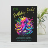 誕生日パーティー – Octopus カラフル Splash 招待状 (スタンド正面)