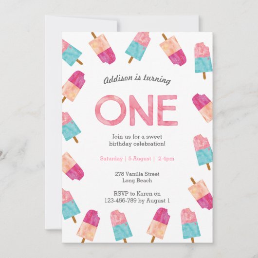誕生日パーティー | Popsicleアイスクリームのご招待 招待状 (正面)