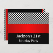 誕生日パーティ赤白のチェックパターン 招待状 (正面/裏面)