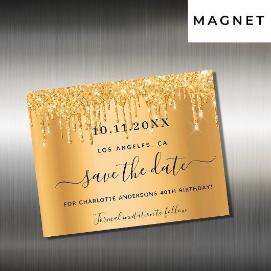 誕生日パーティ金ゴールドグリッター日付磁石を保存