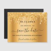 誕生日パーティ金ゴールドグリッター日付磁石を保存 (正面/裏面)