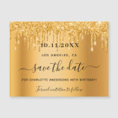 誕生日パーティ金ゴールドグリッター日付磁石を保存 (正面)