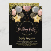 誕生日パーティ金ゴールド紙吹雪バルーン 招待状 (正面/裏面)