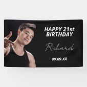 誕生日パーテカスタムィーの写真白黒モダンの男 横断幕 (横)