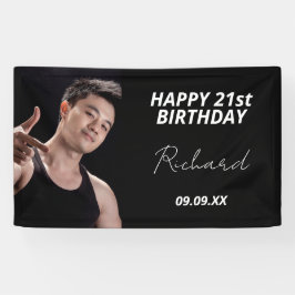 誕生日パーテカスタムィーの写真白黒モダンの男 横断幕