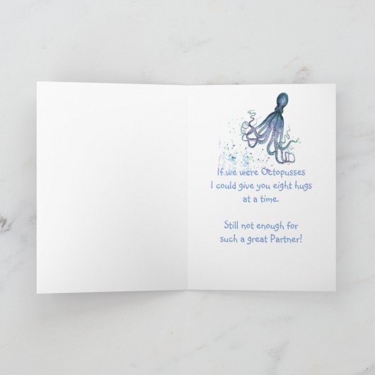 誕生日パートナー楽しいロマンチックなタコのハグ カード (内部)