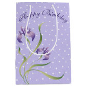 誕生日パープルアイリスオン水玉模様 ミディアムペーパーバッグ (正面)