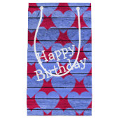 誕生日パープルウッドハートパターン スモールペーパーバッグ (正面)