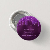 誕生日パープルグリッターのドライブ名タグ 缶バッジ (正面&裏面)