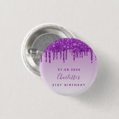 誕生日パープルグリッタードライブ名 缶バッジ (正面&裏面)