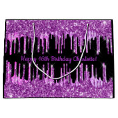 誕生日パープルグリッタードリップブラックピンクモノグラム ラージペーパーバッグ (正面)