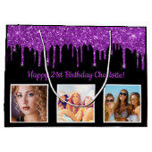 誕生日パープルグリッタードリップブラックモノグラム ラージペーパーバッグ (裏面)