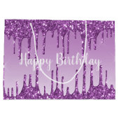 誕生日パープルグリッタードリップラグジュアリー ラージペーパーバッグ (裏面)