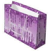 誕生日パープルグリッタードリップラグジュアリー ラージペーパーバッグ (正面アングル)