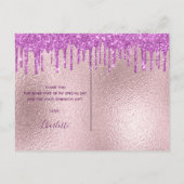 誕生日パープルグリッターバラ金ゴールドピンクタンユ ポストカード (裏面)