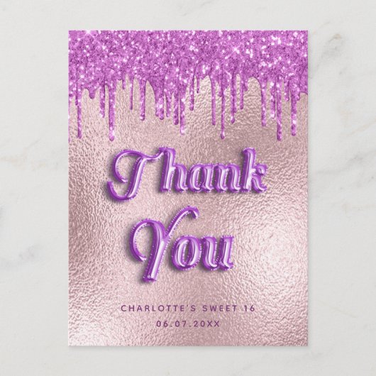 誕生日パープルグリッターバラ金ゴールドピンクタンユ ポストカード (正面)