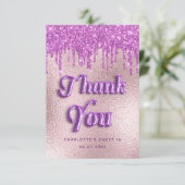 誕生日パープルグリッターバラ金ゴールドピンク贅沢 サンキューカード (スタンド正面)