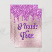 誕生日パープルグリッターバラ金ゴールドピンク贅沢 サンキューカード (正面/裏面)