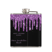 誕生日パープルグリッターブラックモノグラムの友人 フラスク (裏面)