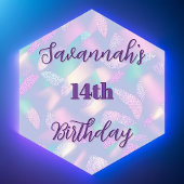 誕生日パープルグリッターホログラフィック名 ペーパーコースター