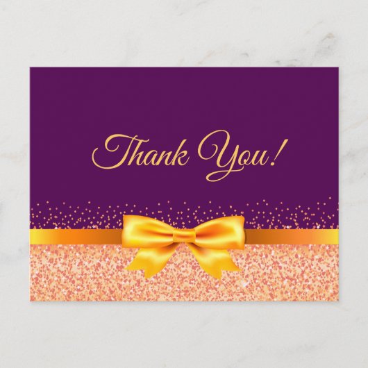 誕生日パープルバラ金ゴールドボウサンキューユー ポストカード (正面)